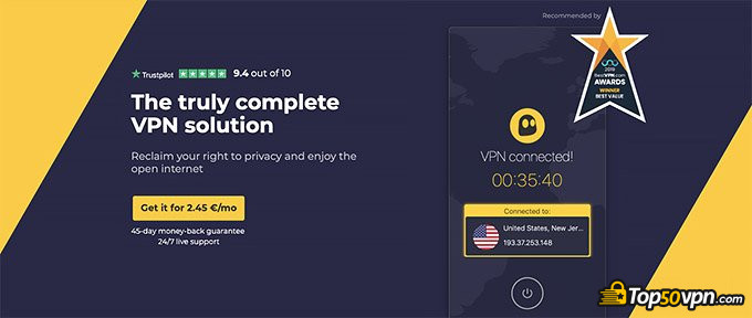 CyberGhost VPN: Página de inicio.