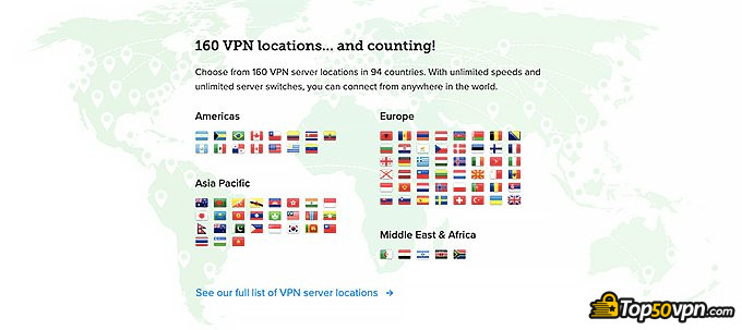 Express VPN: Ubicaciones de servidor.