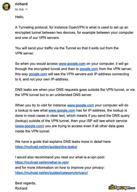 Mullvad VPN: Servicio al cliente.