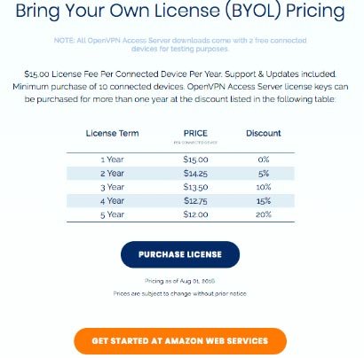 Reseña Open VPN: Opciones de precios BYOL.