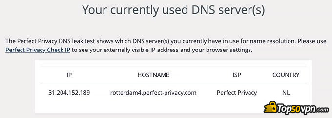 Perfect Privacy VPN: Prueba filtraciones DNS.