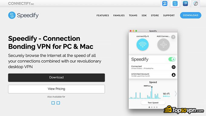 Reseña Speedify VPN: Página principal.