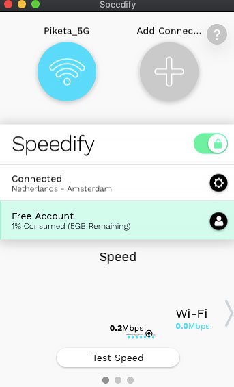 Reseña Speedify VPN: Interfaz.