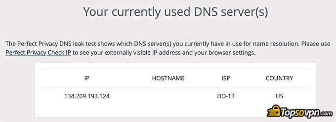 Reseña TunnelBear VPN: Prueba de fugas DNS.