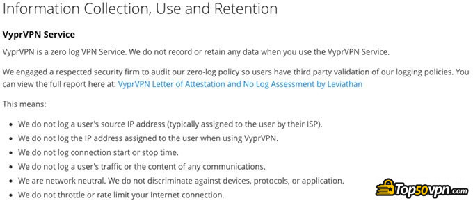 Vypr VPN: Sin registros.