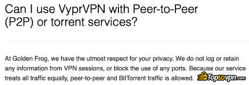 Vypr VPN: P2P y torrenting.