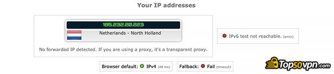 Reseña Windscribe VPN: Prueba de fugas IP.